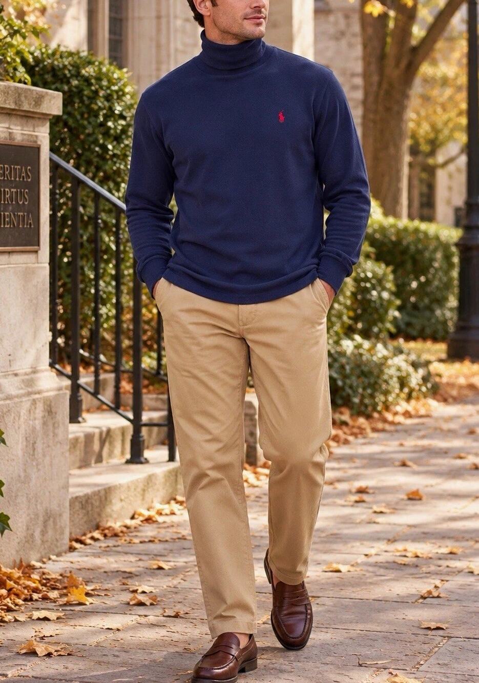 Ralph Lauren Men’s S Navy Blue Turtleneck Long Sleeve Pony 100% Cotton